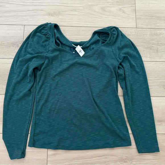 ✨NWT✨ GAP FACTORY Sweetheart Rib Puffed Sleeve Tee - XL in June Bug Green - Picture 2 of 2